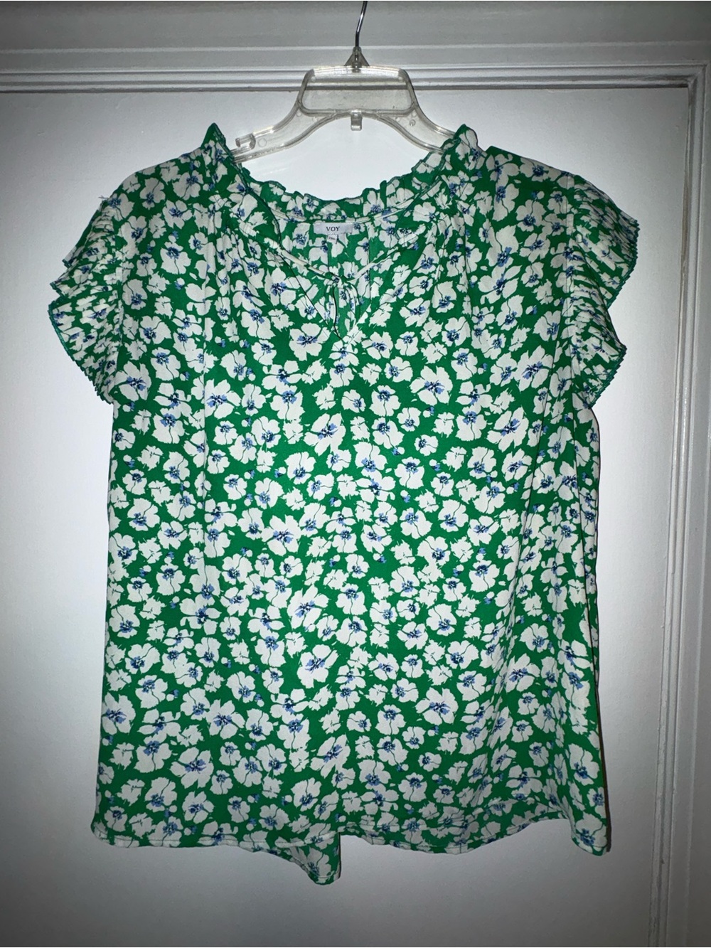 Green Floral Ruffle Sleeve Women's Top